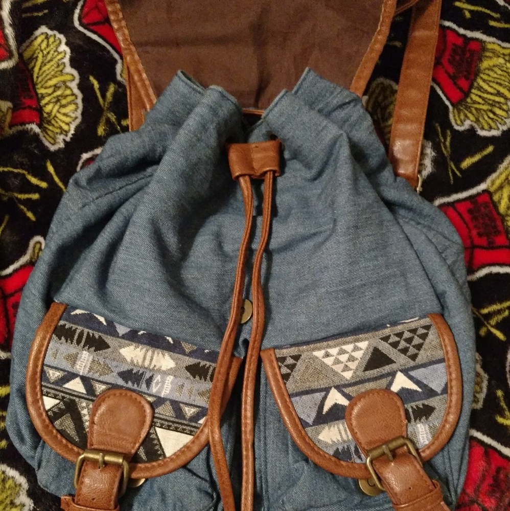 Geometric Demin Backpack - Picture 2 of 4